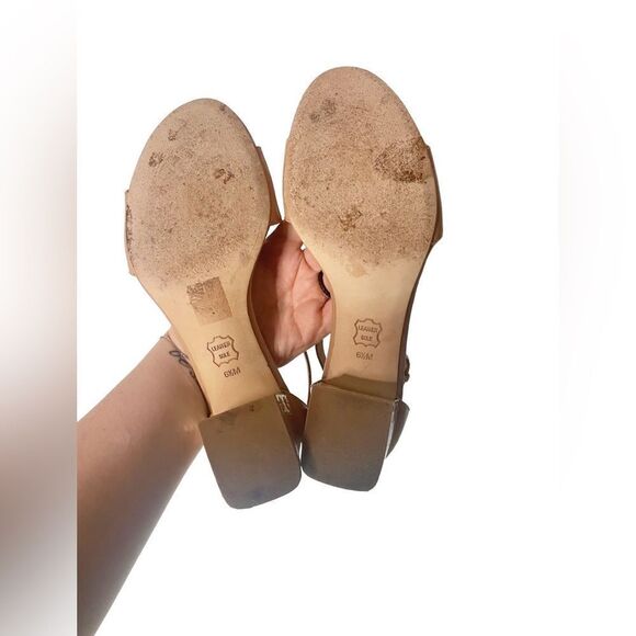 Tory Burch Patent Leather Heeled Peep Toe Tan/Nude Sandal - Picture 9 of 9